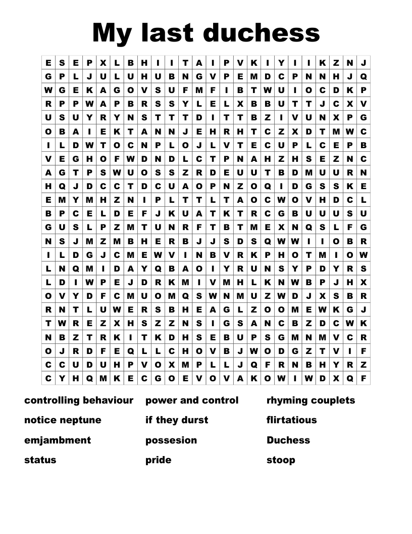 My last duchess Word Search
