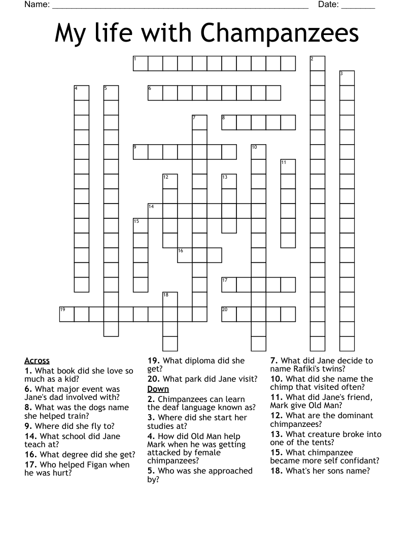 My life with Champanzees Crossword