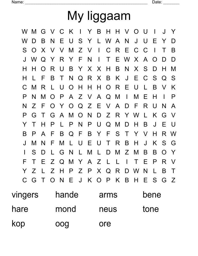 My liggaam Word Search