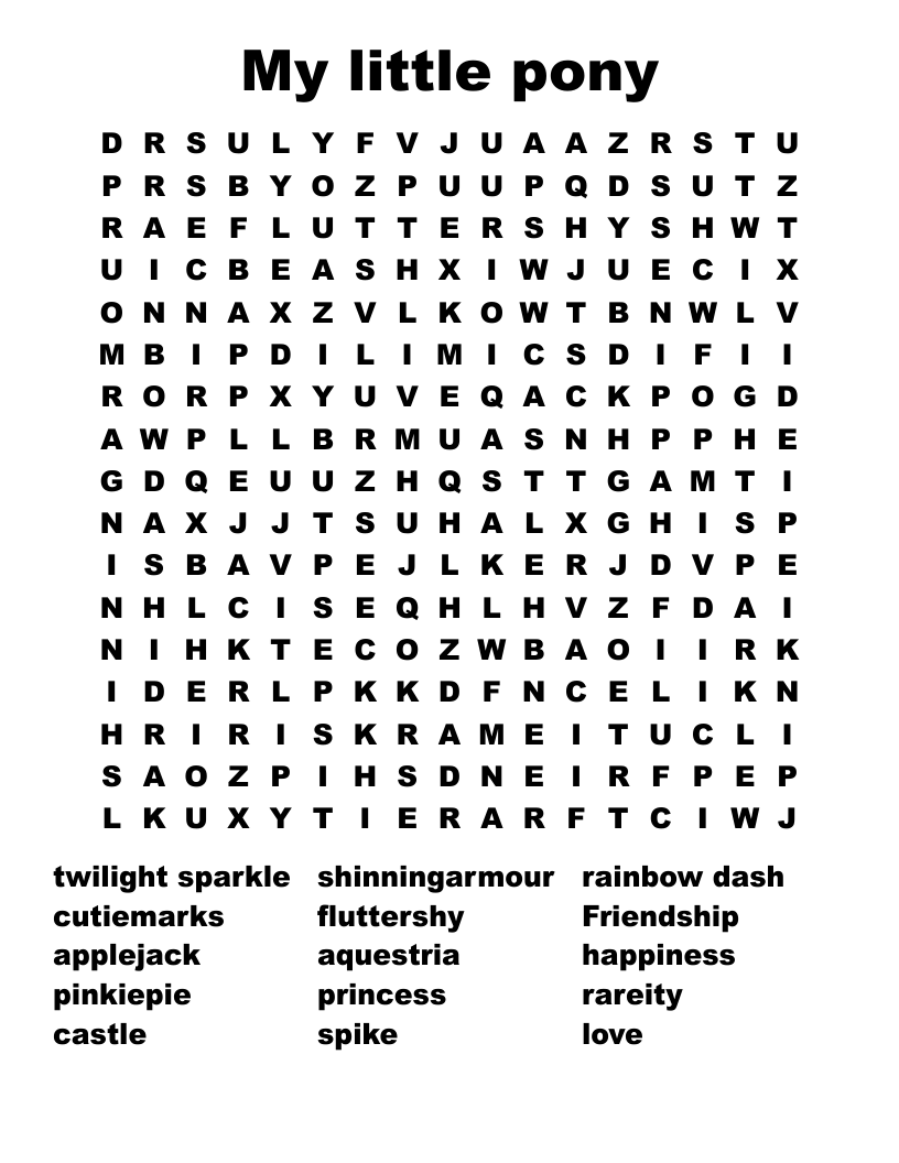 My little pony Word Search