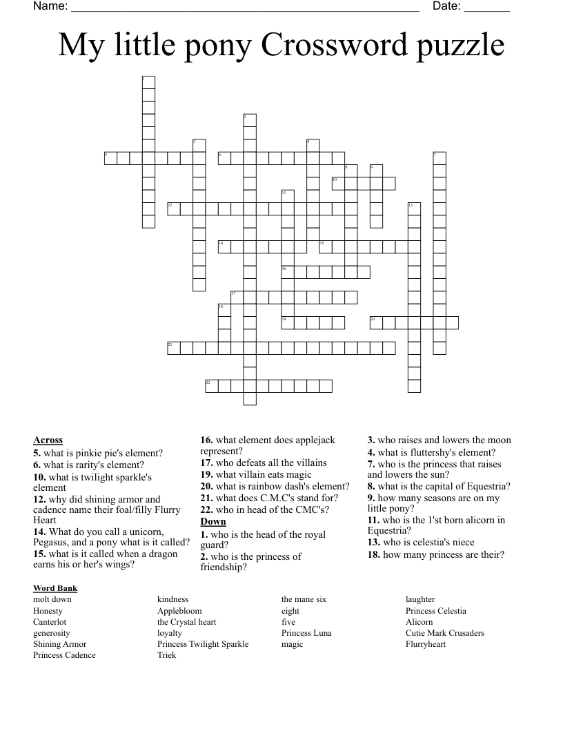 My little pony Crossword puzzle