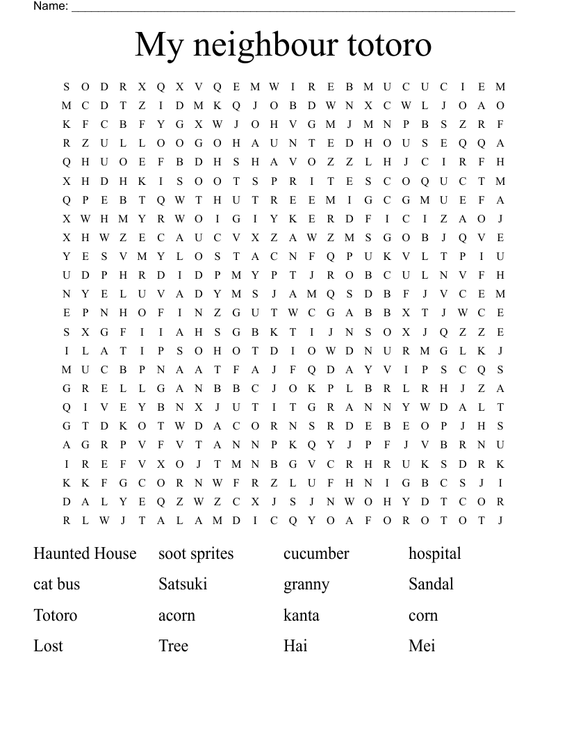 My neighbour totoro    Word Search