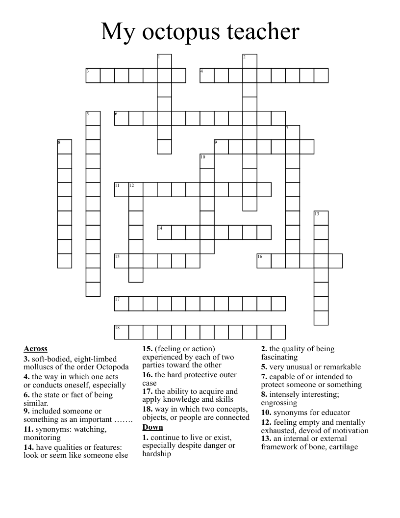My octopus teacher Crossword