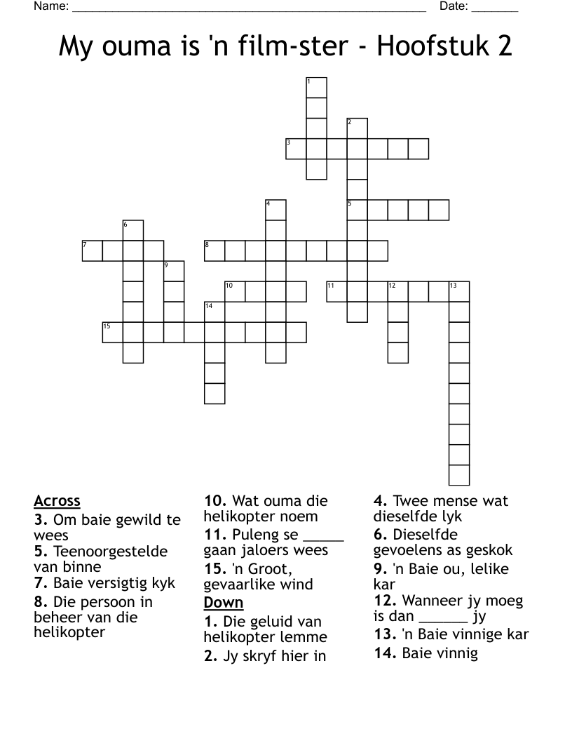 My ouma is 'n film-ster - Hoofstuk 2 Crossword