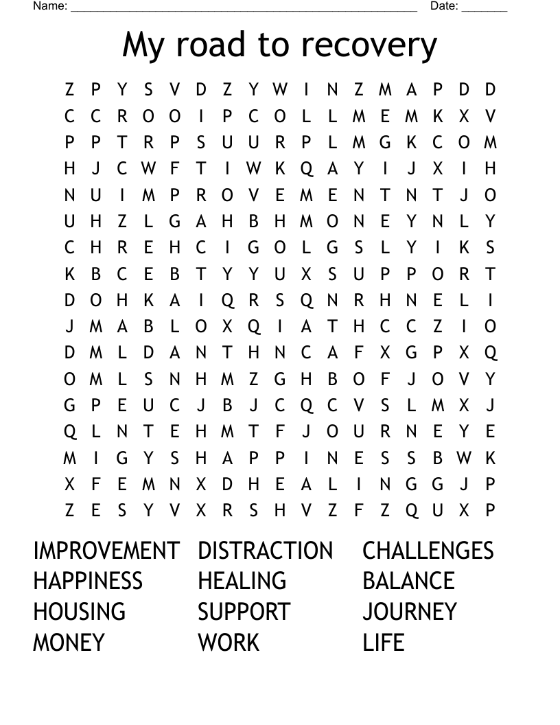 My road to recovery Word Search