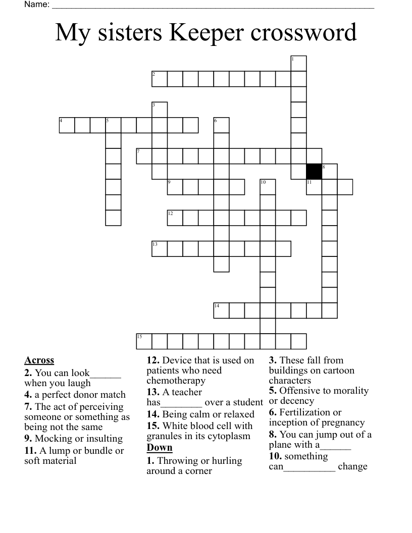 My sisters Keeper crossword