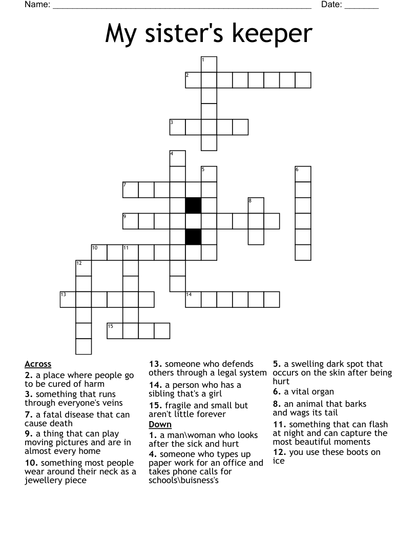 My sister's keeper Crossword