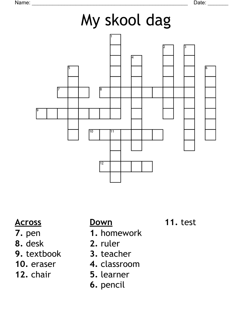 My skool dag  Crossword