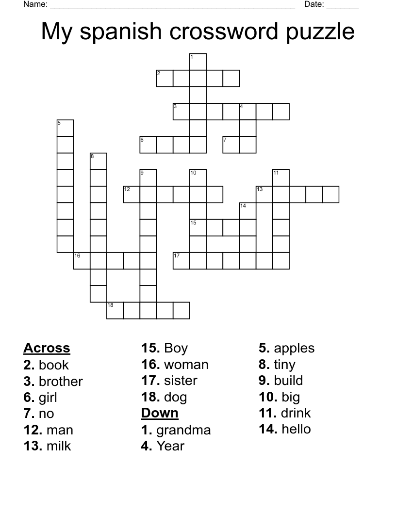 My spanish crossword puzzle
