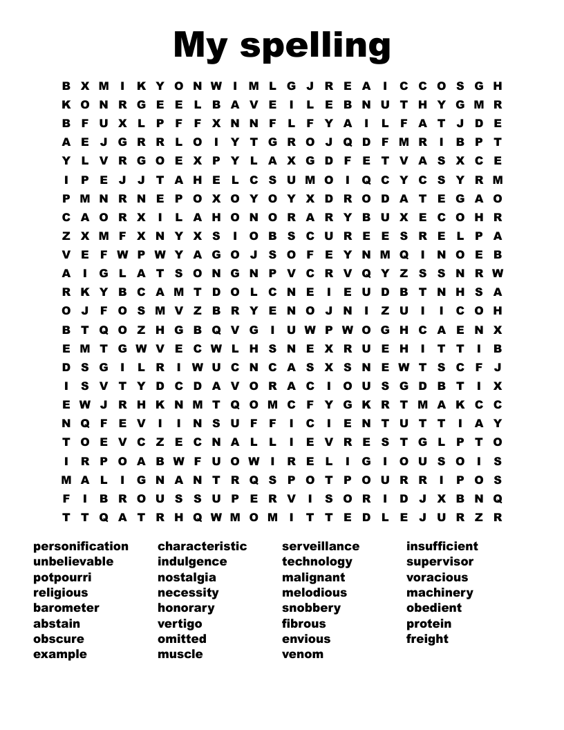 My spelling Word Search