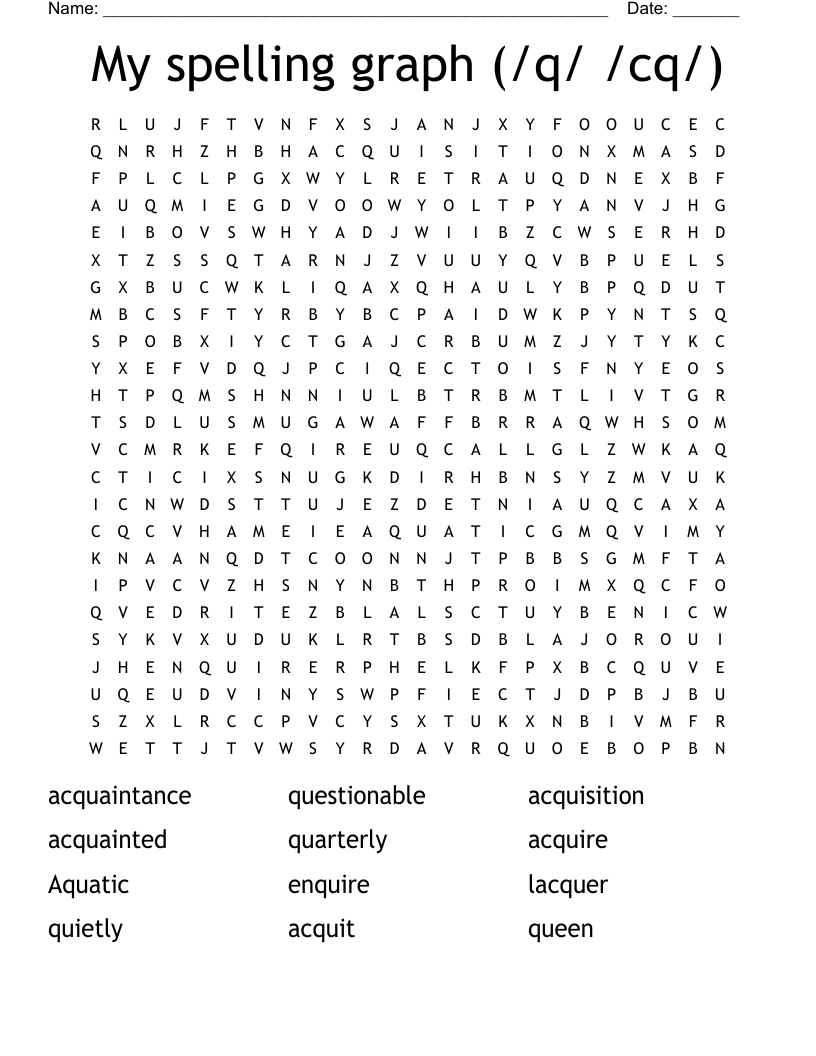 My spelling graph (/q/  /cq/) Word Search