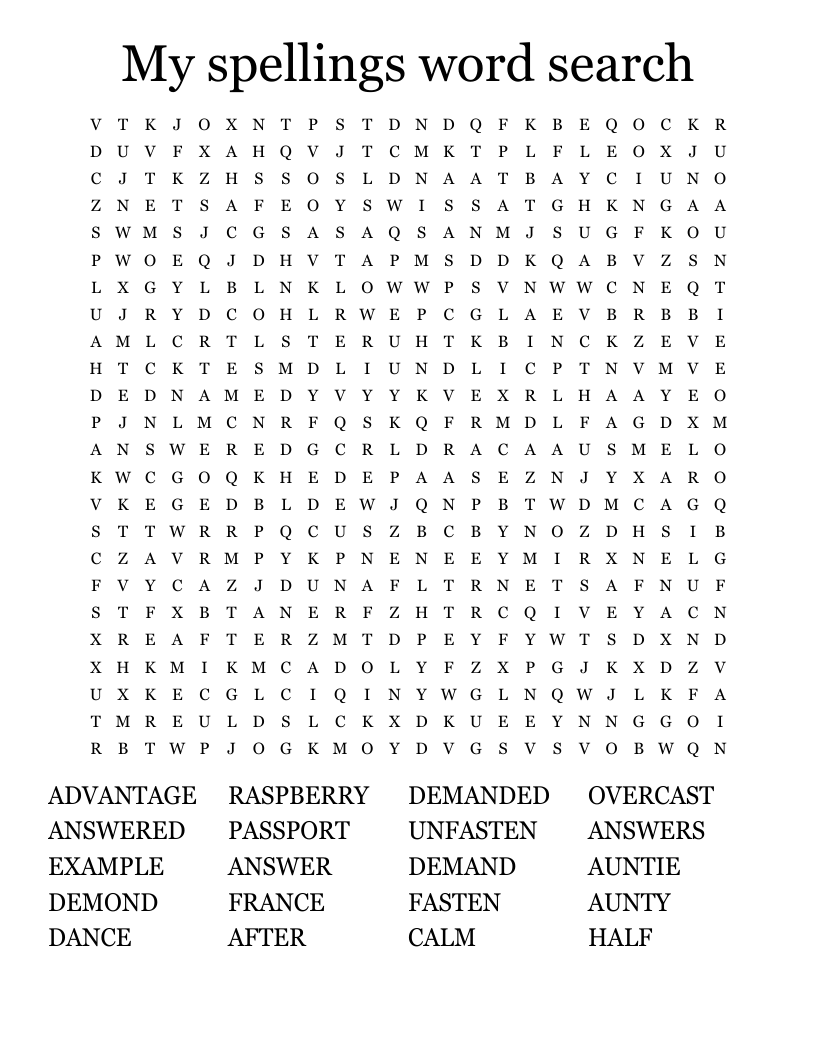 My spellings word search