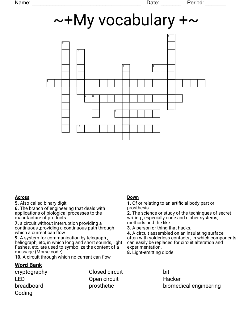 ~+My vocabulary +~ Crossword