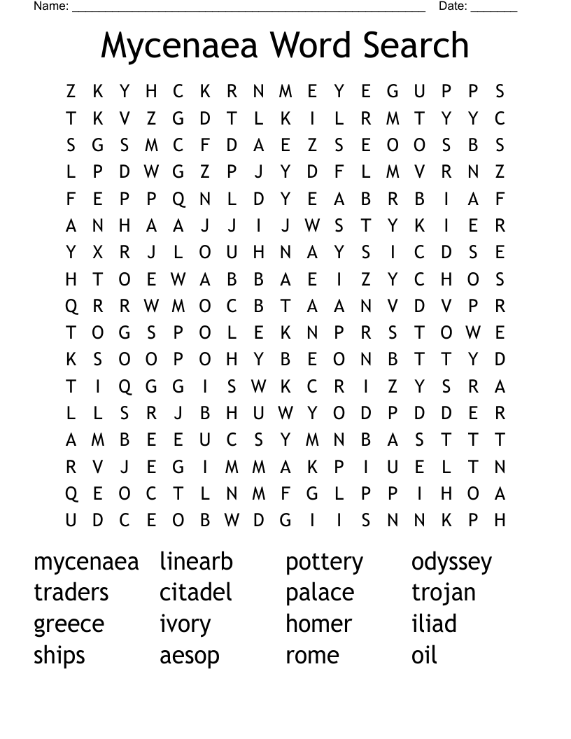 Mycenaea Word Search