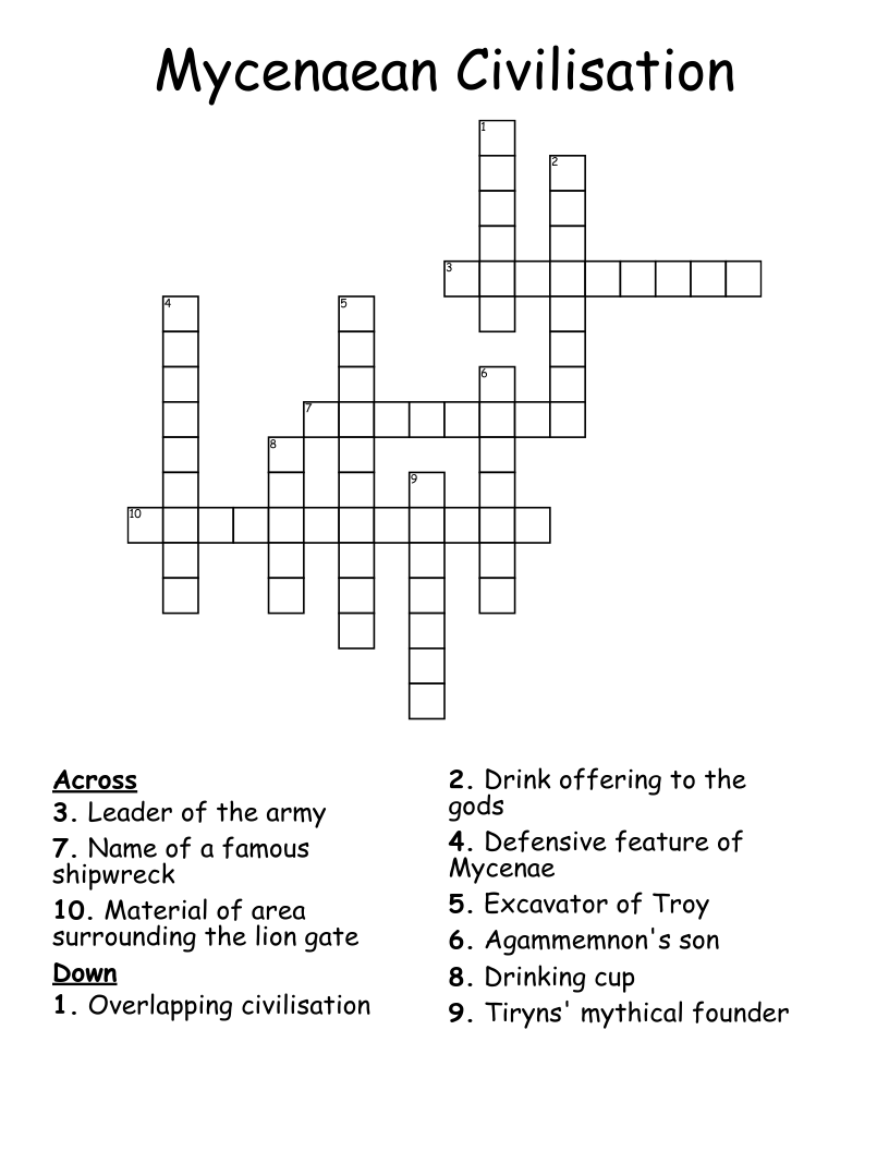 Mycenaean Civilisation Crossword