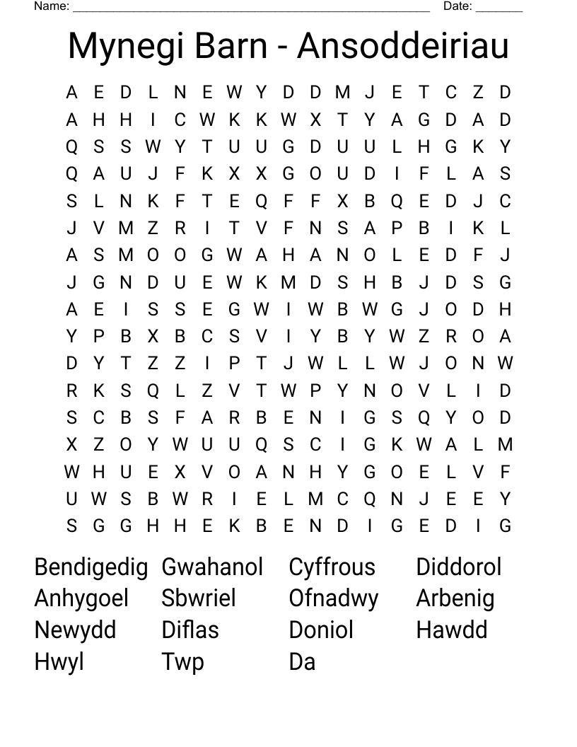 Mynegi Barn - Ansoddeiriau Word Search