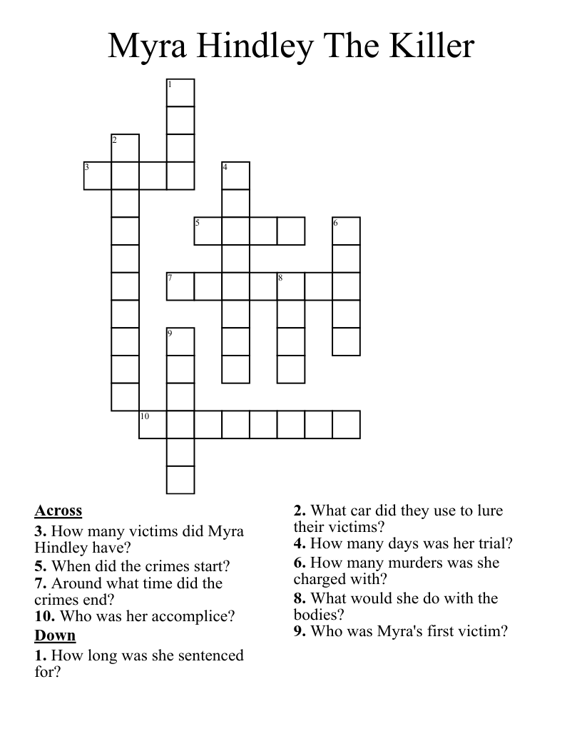 Myra Hindley The Killer Crossword