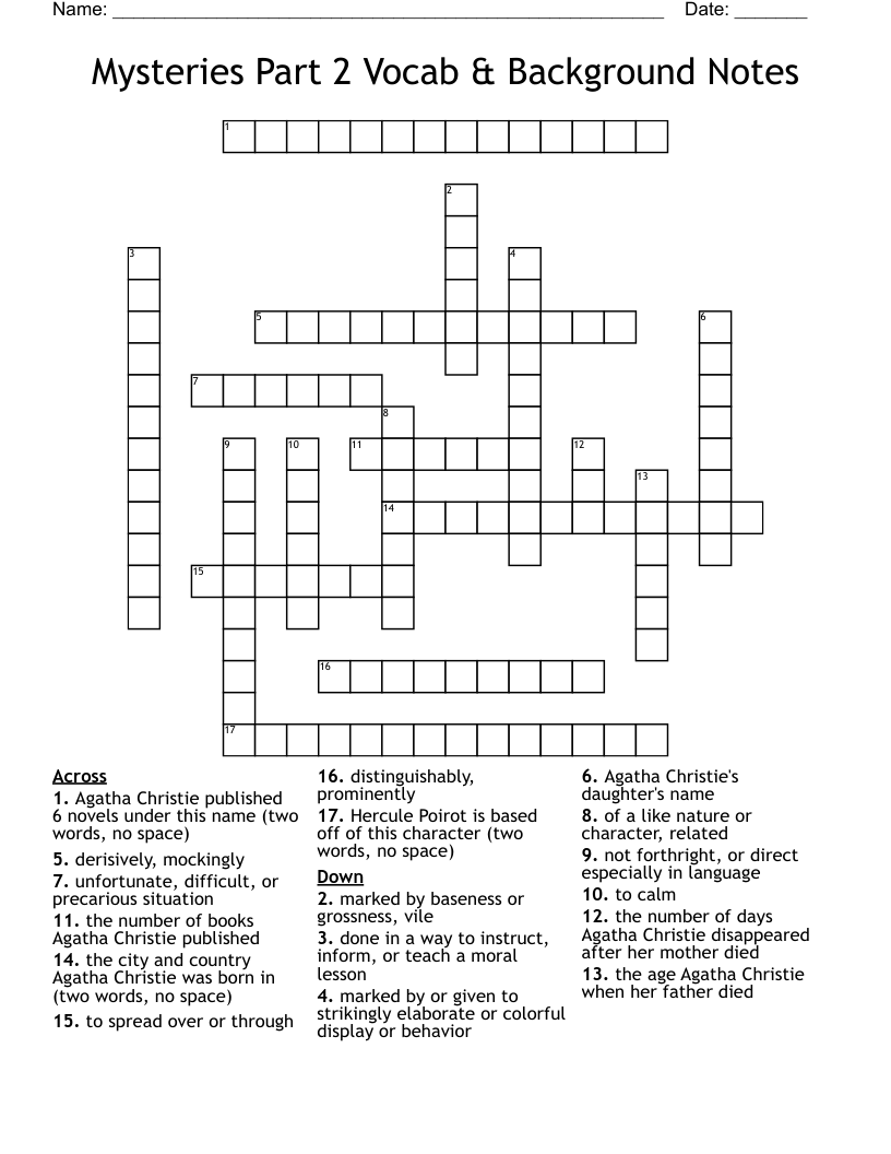 Mysteries Part 2 Vocab & Background Notes Crossword