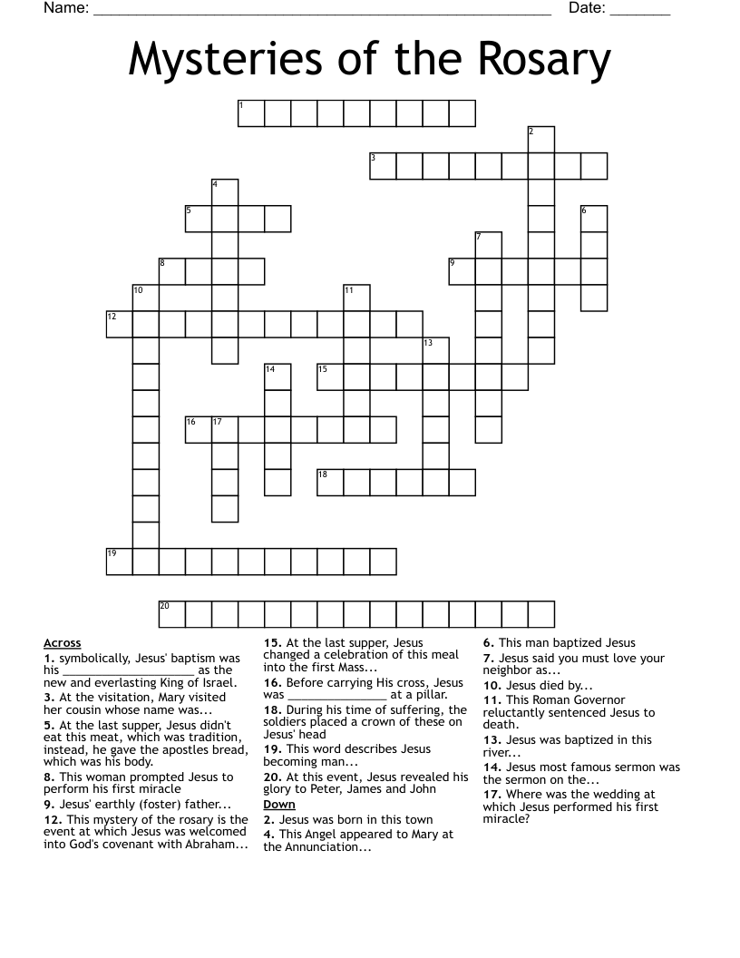 Mysteries of the Rosary Crossword