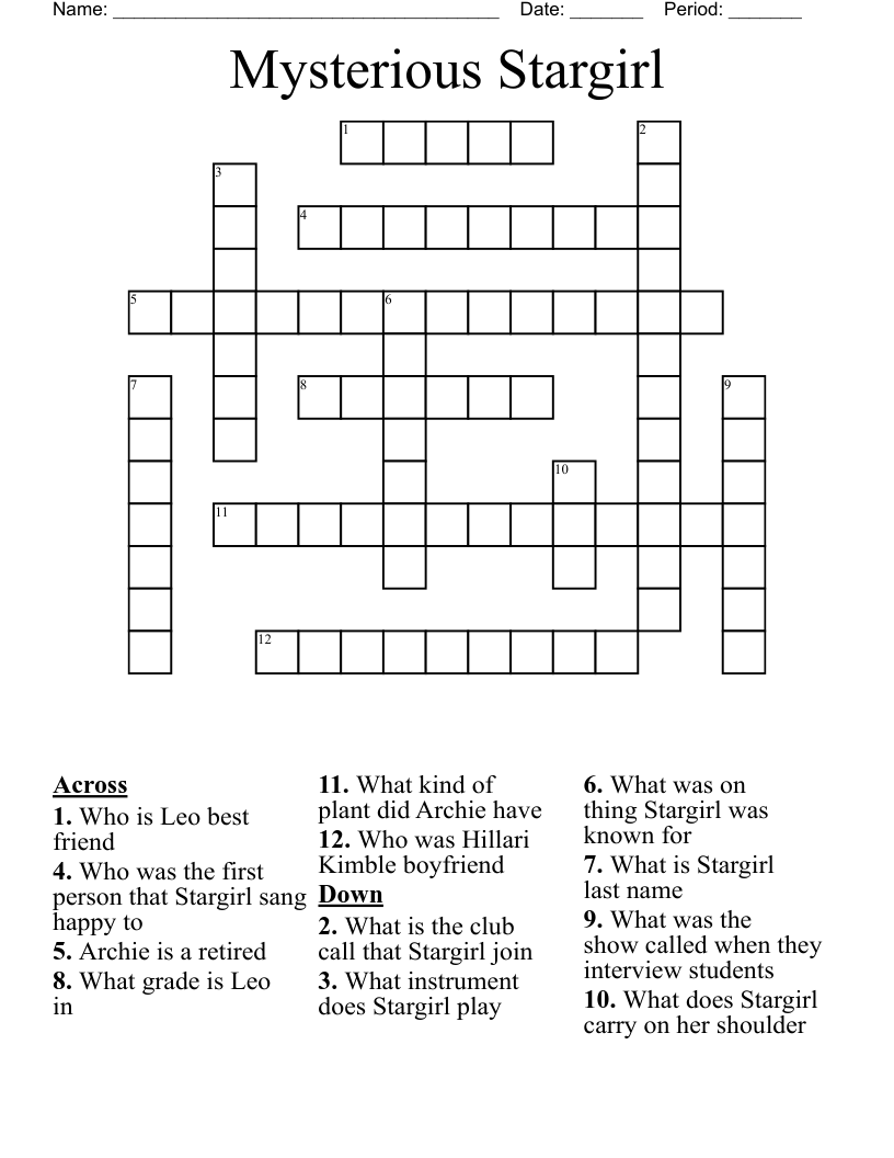 Mysterious Stargirl  Crossword