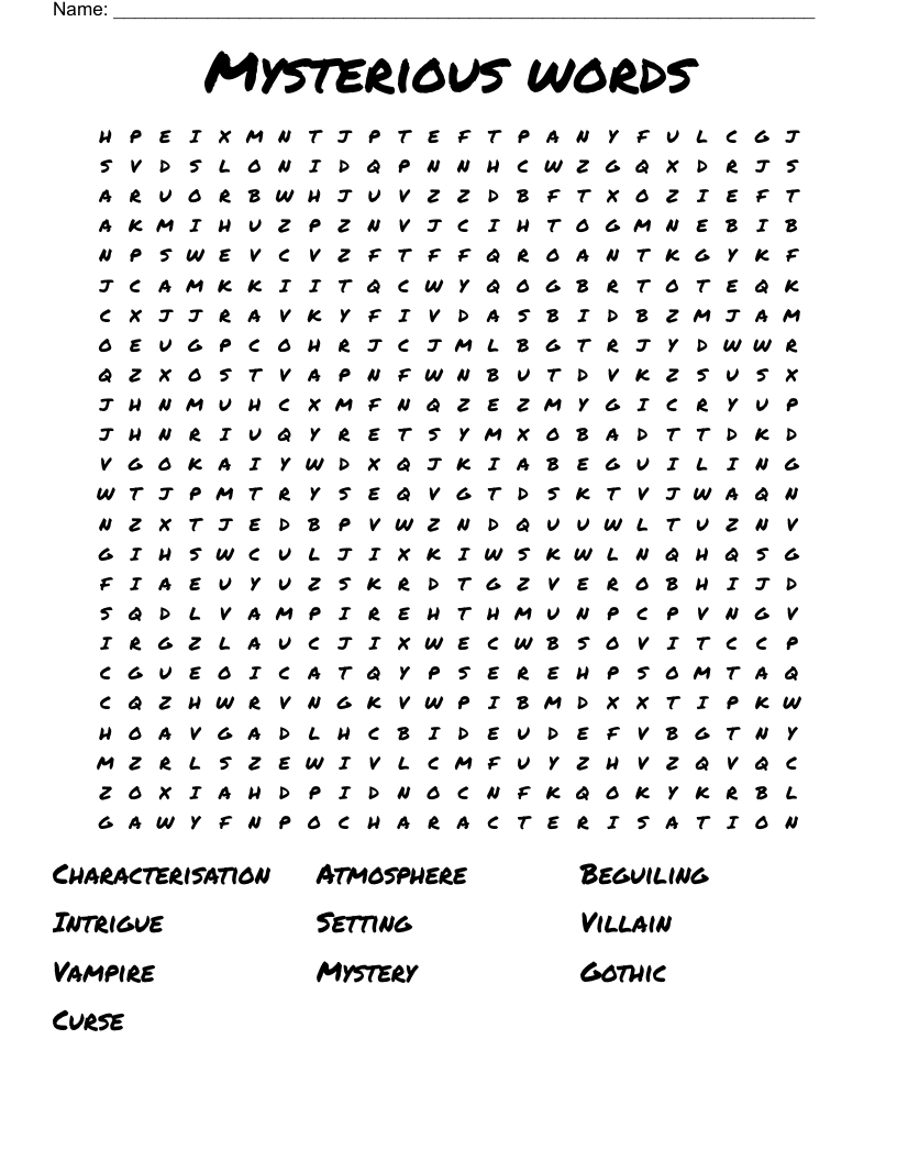 Mysterious words Word Search