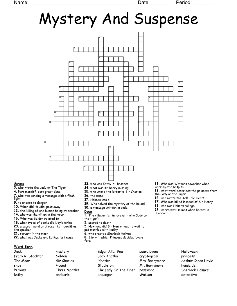 Mystery And Suspense  Crossword