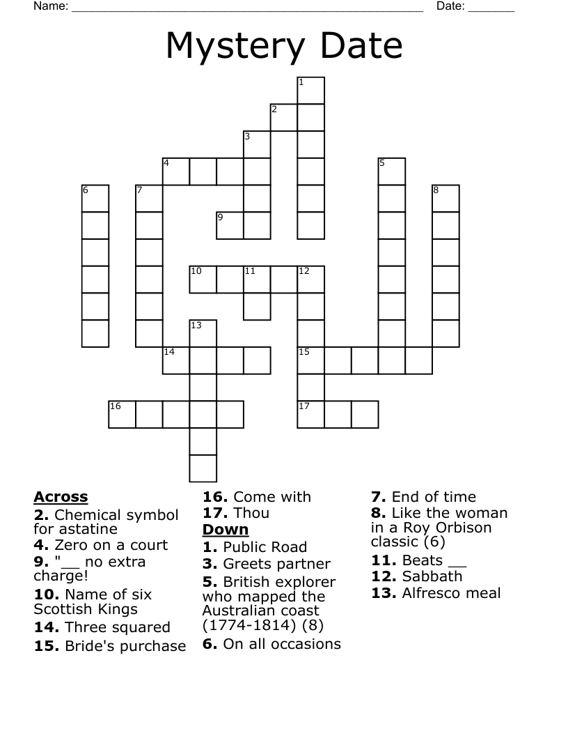 Mystery Date Crossword