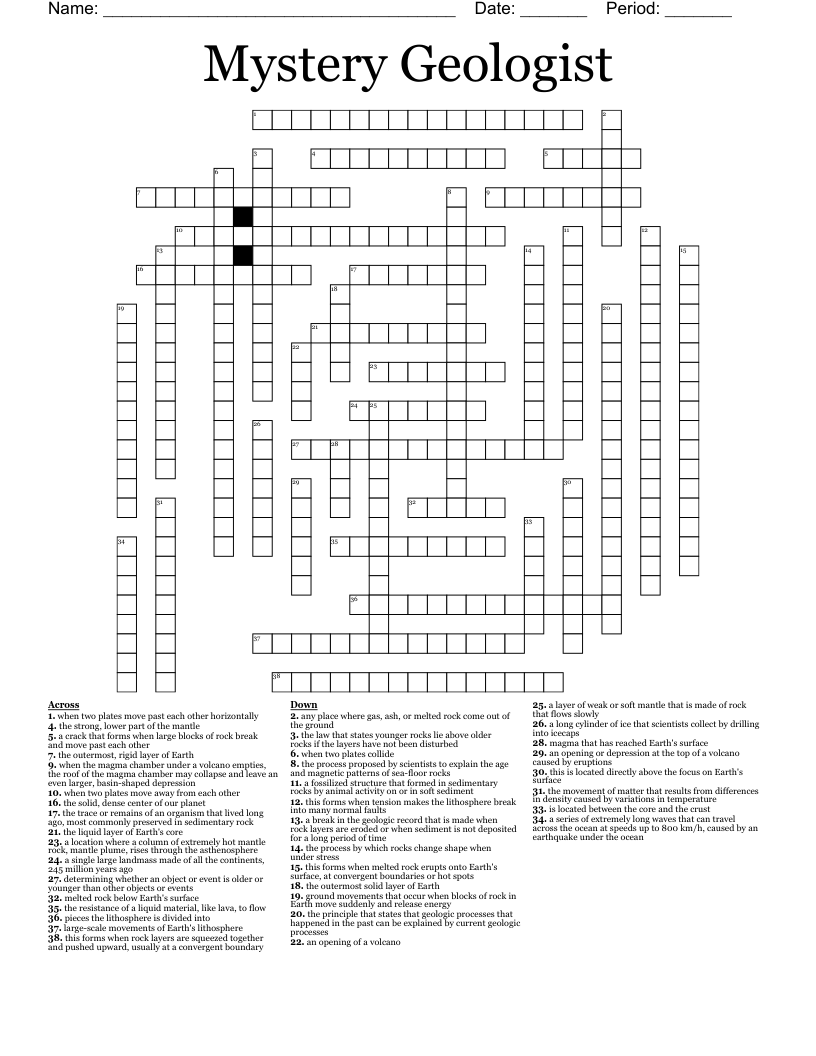 Mystery Geologist Crossword