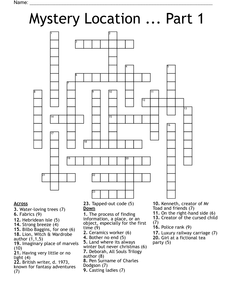 Mystery Location ... Part 1 Crossword