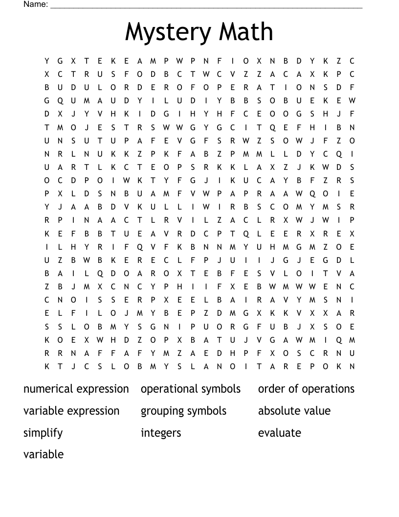 Mystery Math Word Search