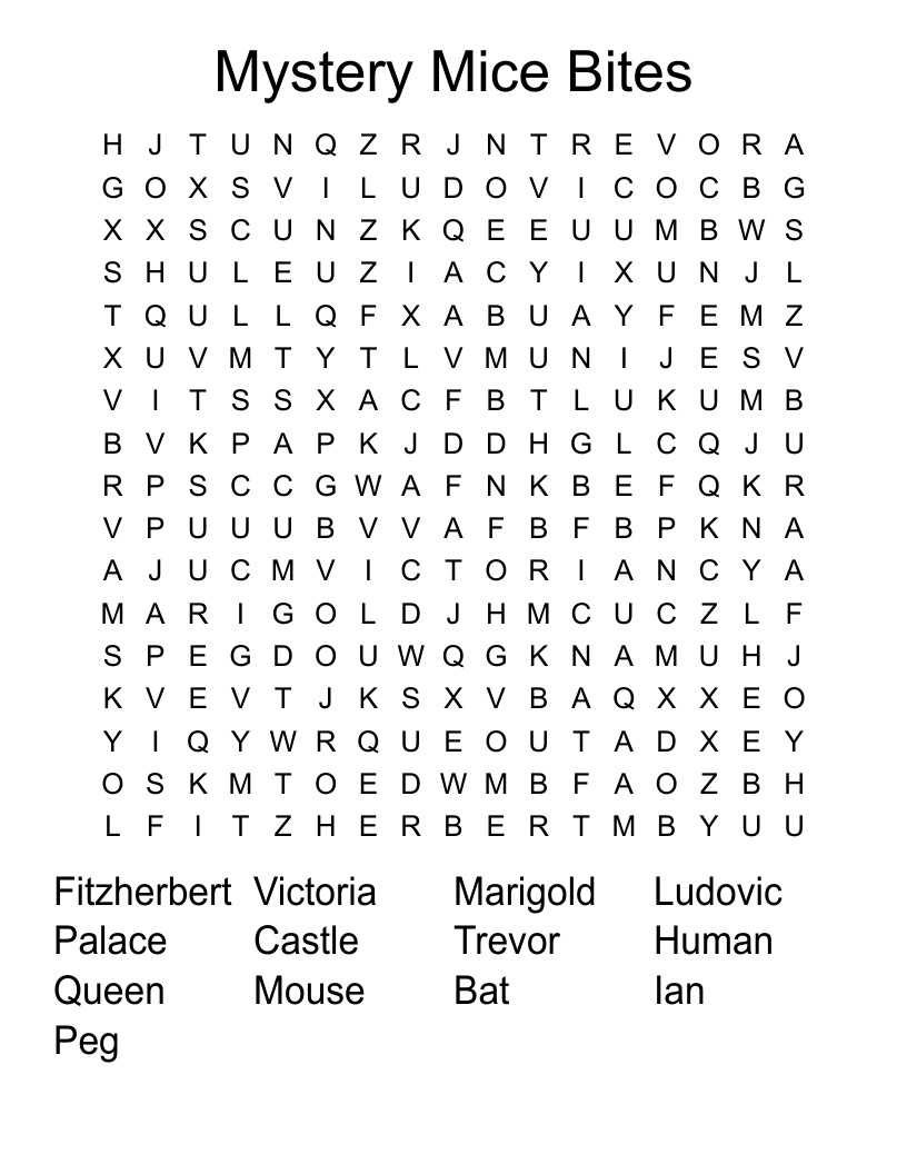Mystery Mice Bites Word Search
