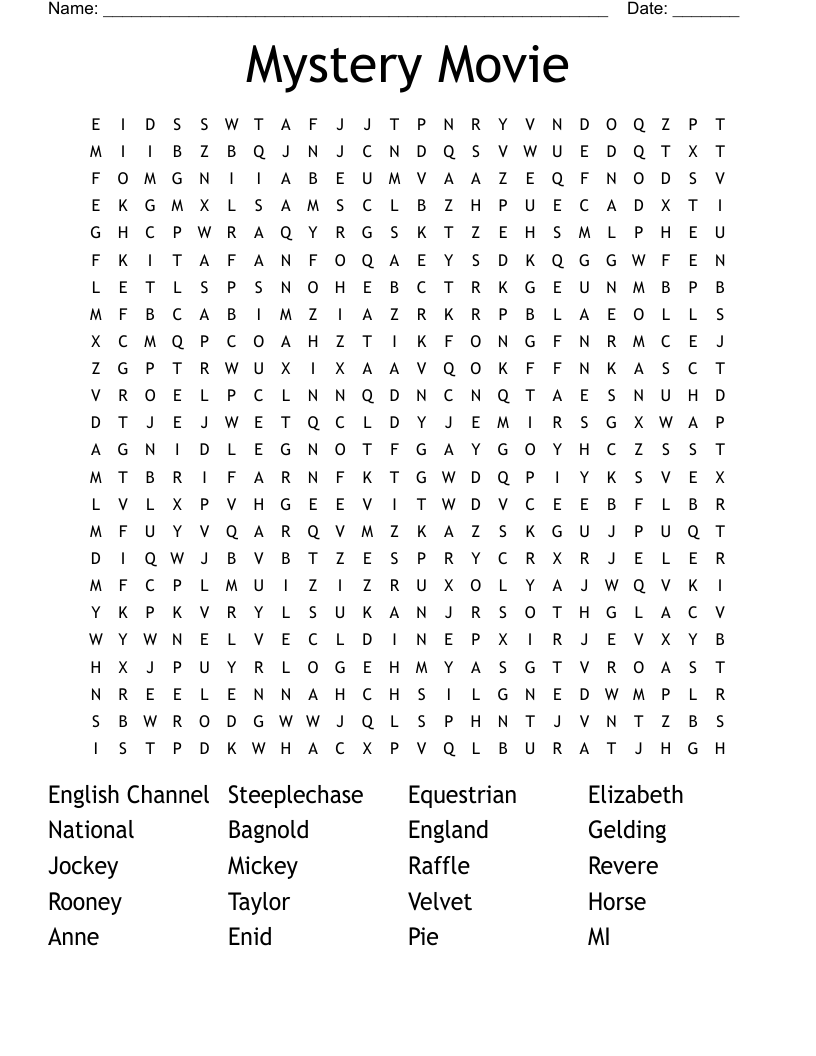 Mystery Movie Word Search