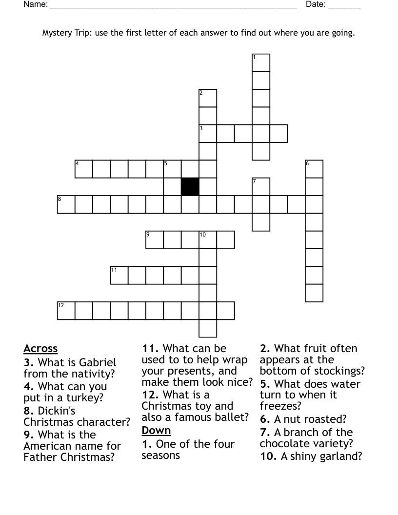 Mystery Trip: use the first letter of each answer to find out where you are going. 