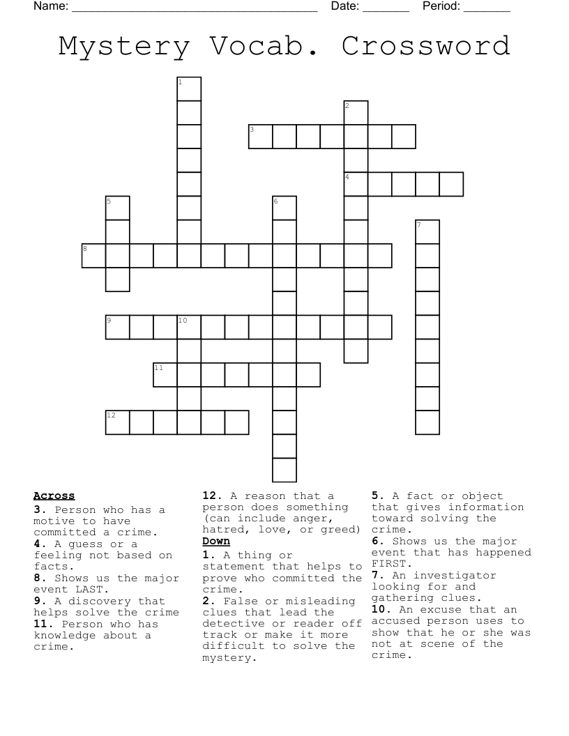 Mystery Vocab. Crossword