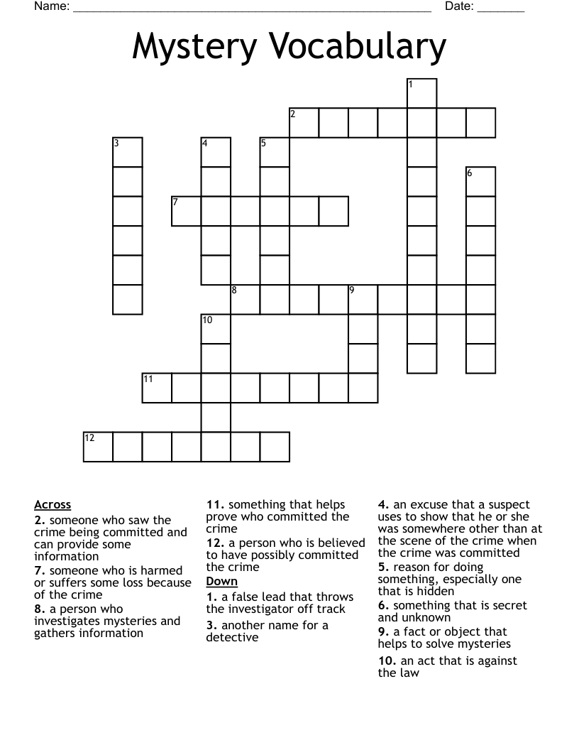 Mystery Vocabulary Crossword