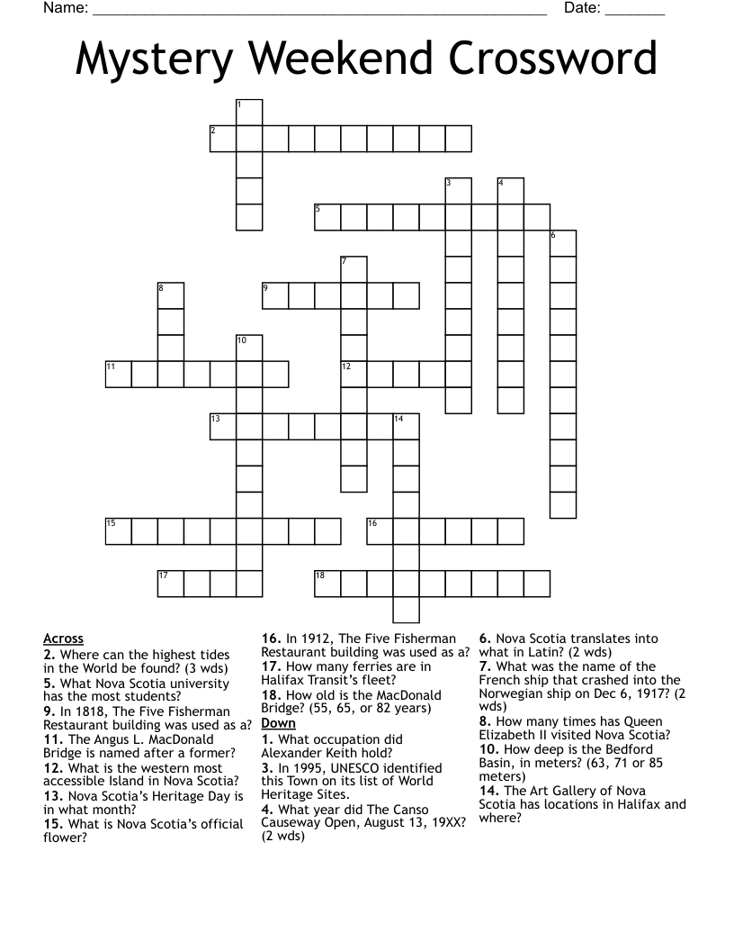 Mystery Weekend Crossword