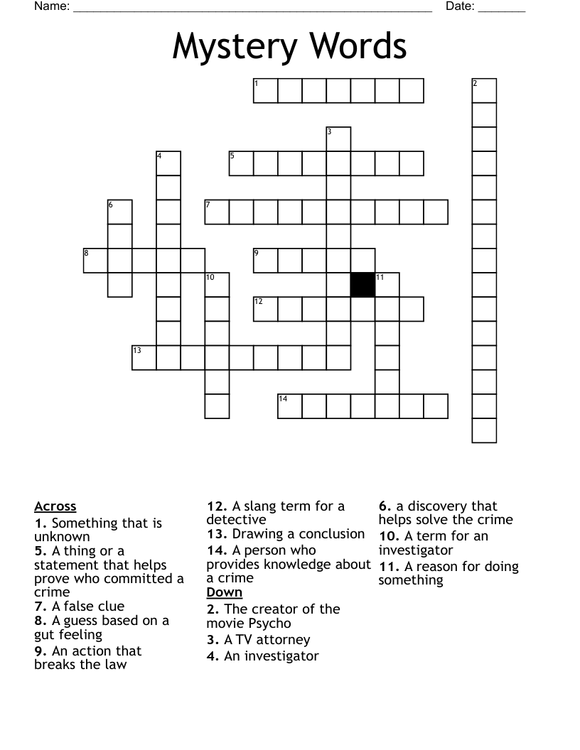 Mystery Words Crossword