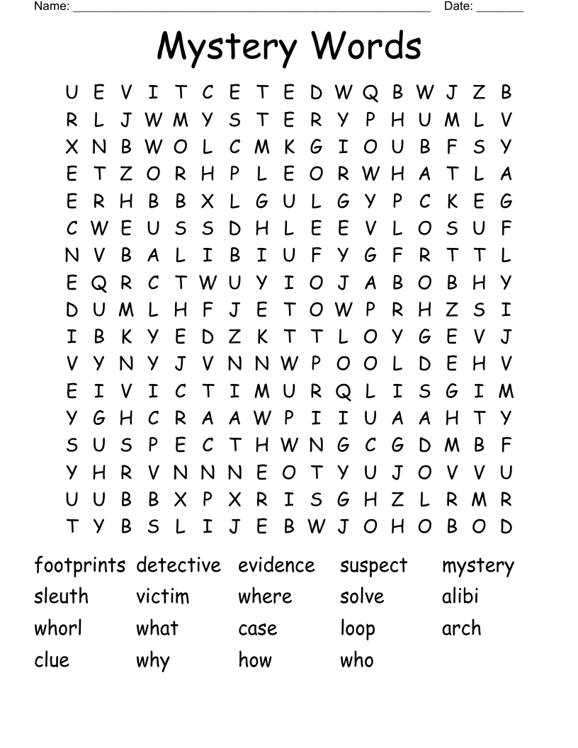 Mystery Words Word Search