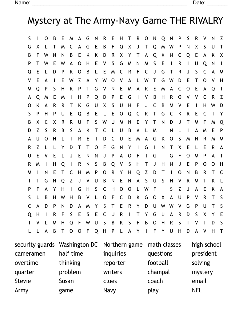 Mystery at The Army-Navy Game  THE RIVALRY Word Search