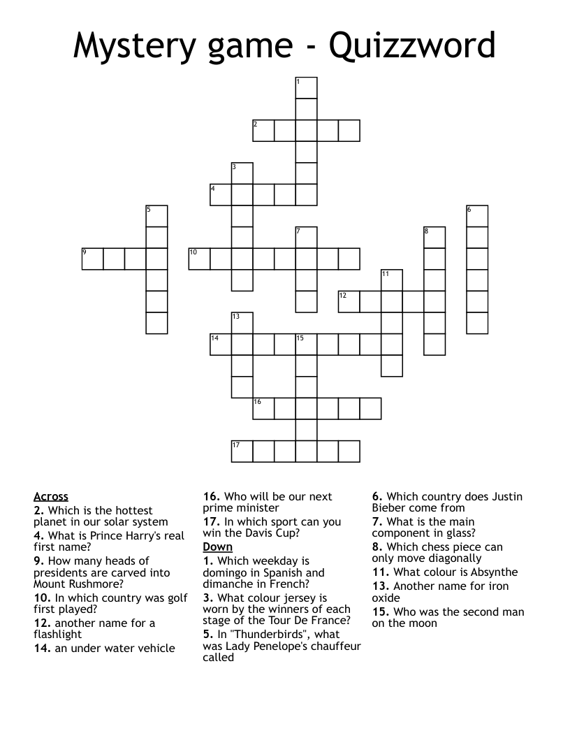 Mystery game - Quizzword Crossword