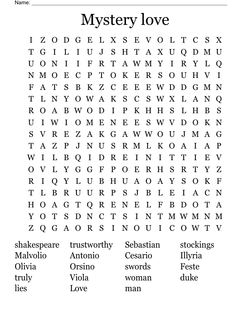 Mystery love  Word Search