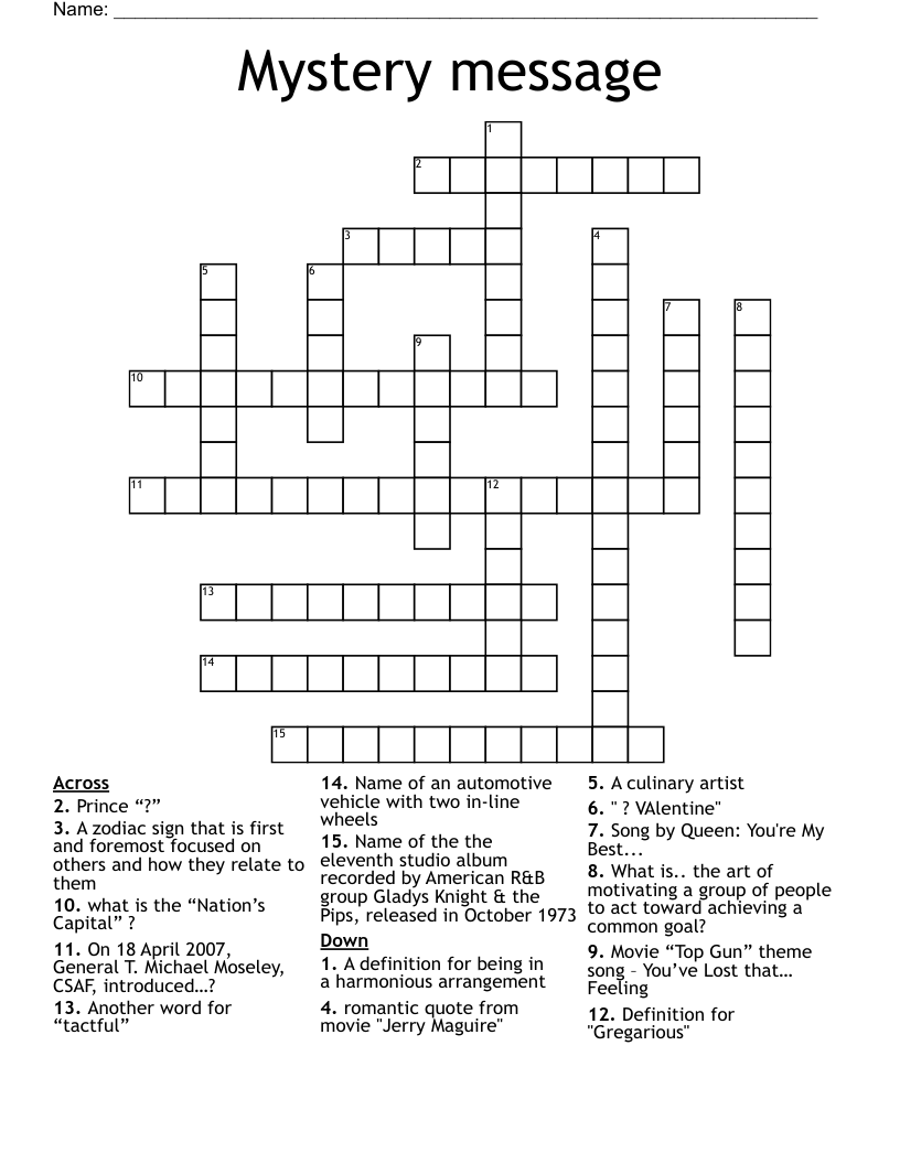 Mystery message Crossword