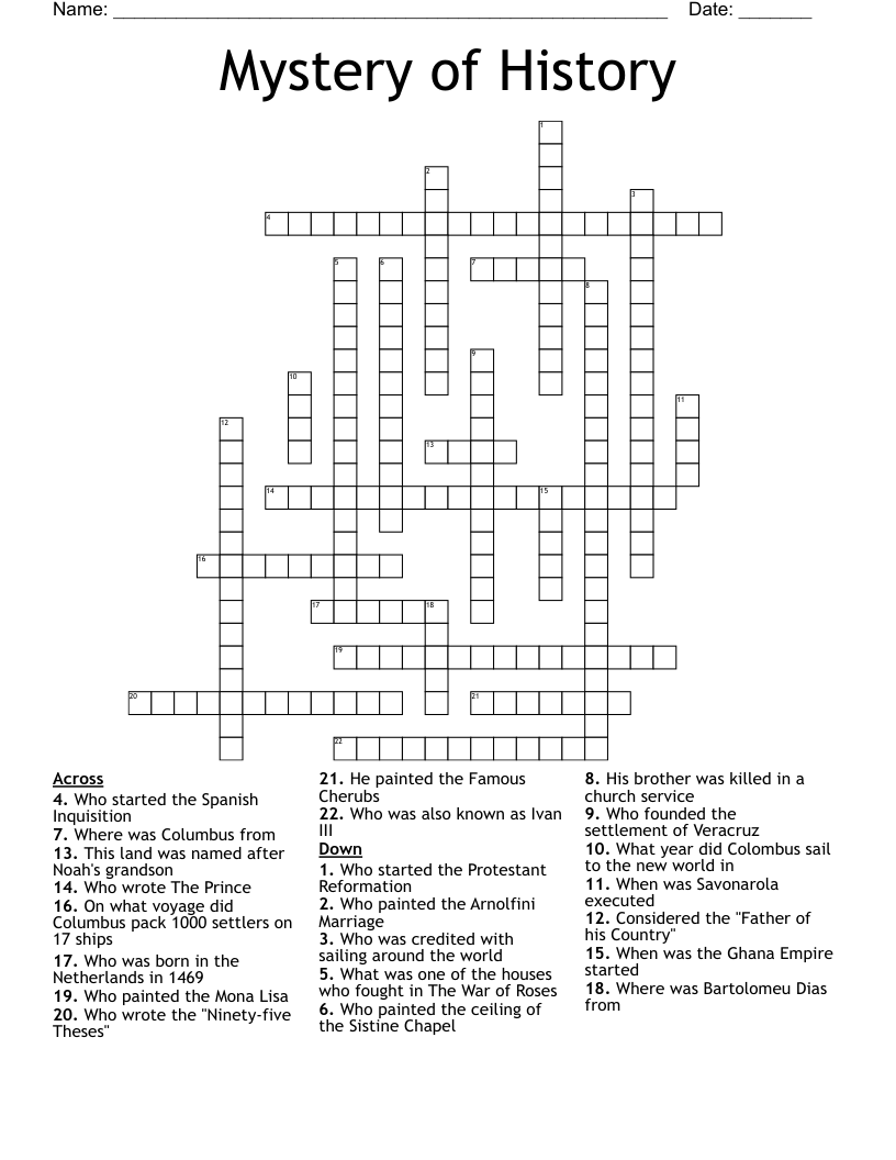 Mystery of History Crossword
