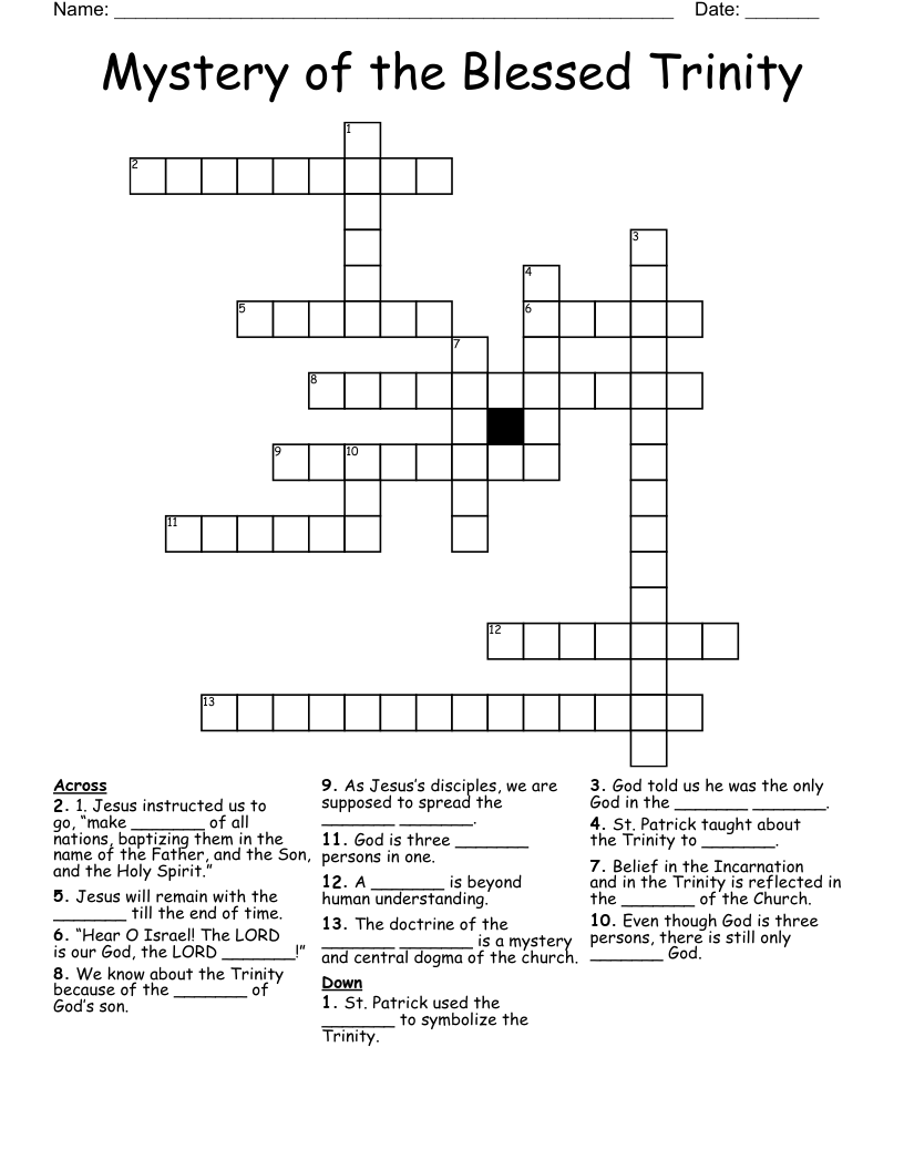 Mystery of the Blessed Trinity  Crossword