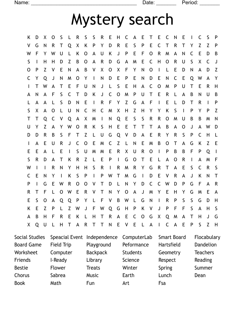 Mystery search Word Search