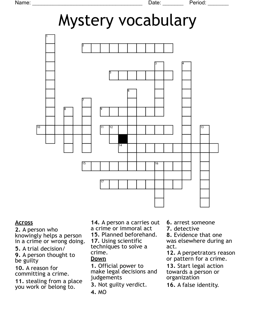 Mystery vocabulary Crossword