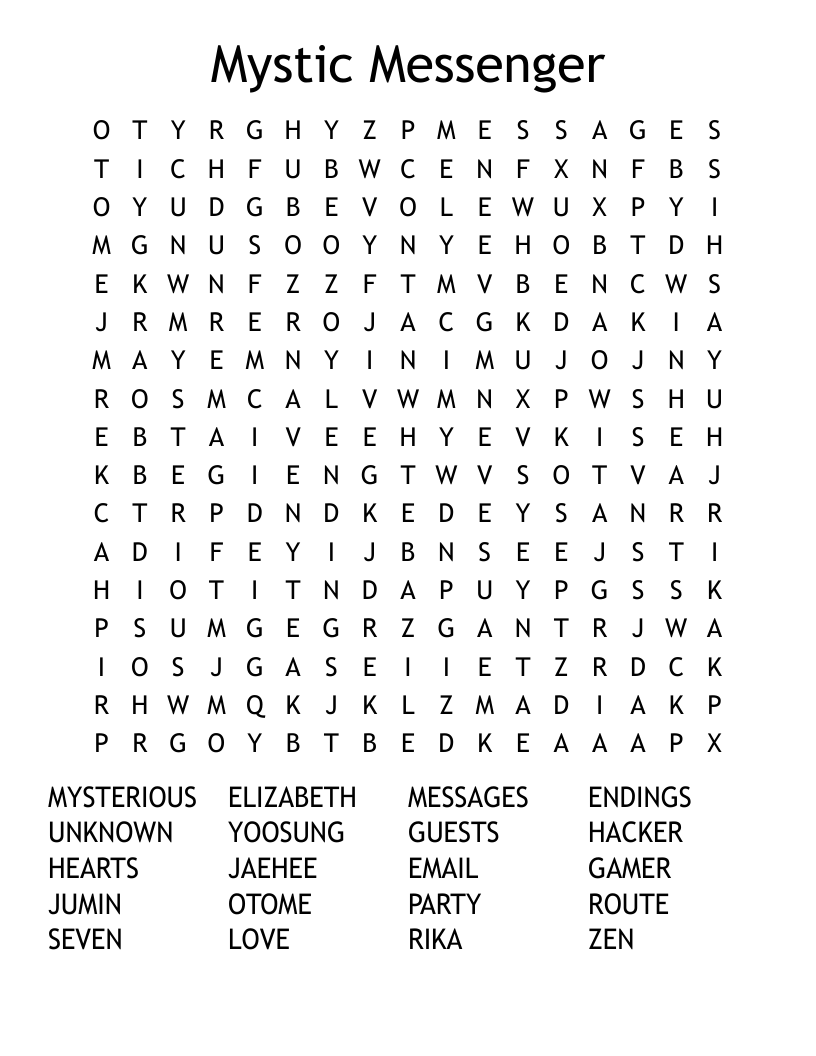 Mystic Messenger Word Search