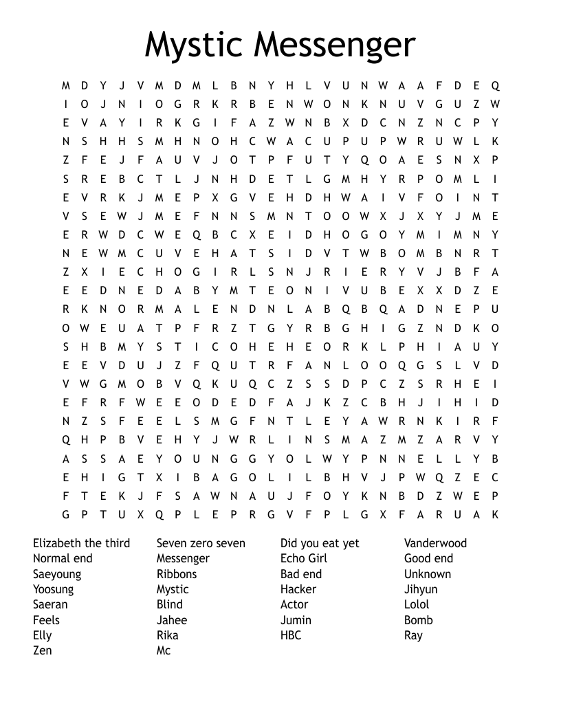 Mystic Messenger Word Search