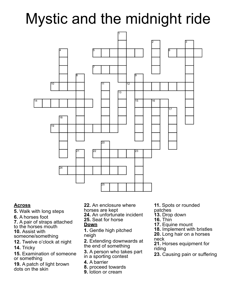 Mystic and the midnight ride Crossword