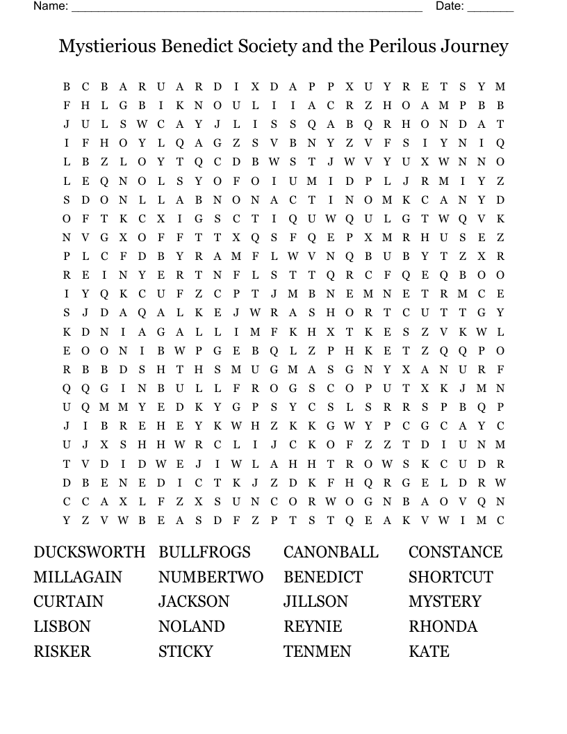 Mystierious Benedict Society and the Perilous Journey Word Search